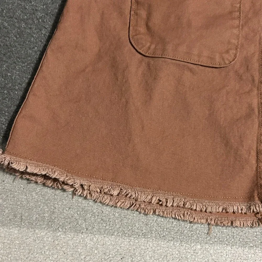 Madewell Rusty Brown Snap Front A-Line Raw Hem Mini Skirt Women's Size 00‎